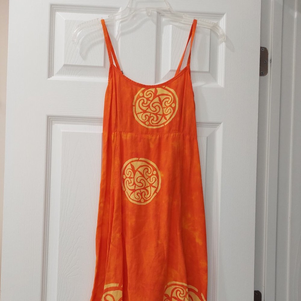 Street Barbara Root Orange Yellow Batik Dyed Dress Sleeveless Adjustable Strap